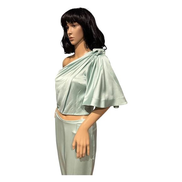 NWT AMUR April top one shoulder drape & matching pants green size Small - Picture 3 of 12